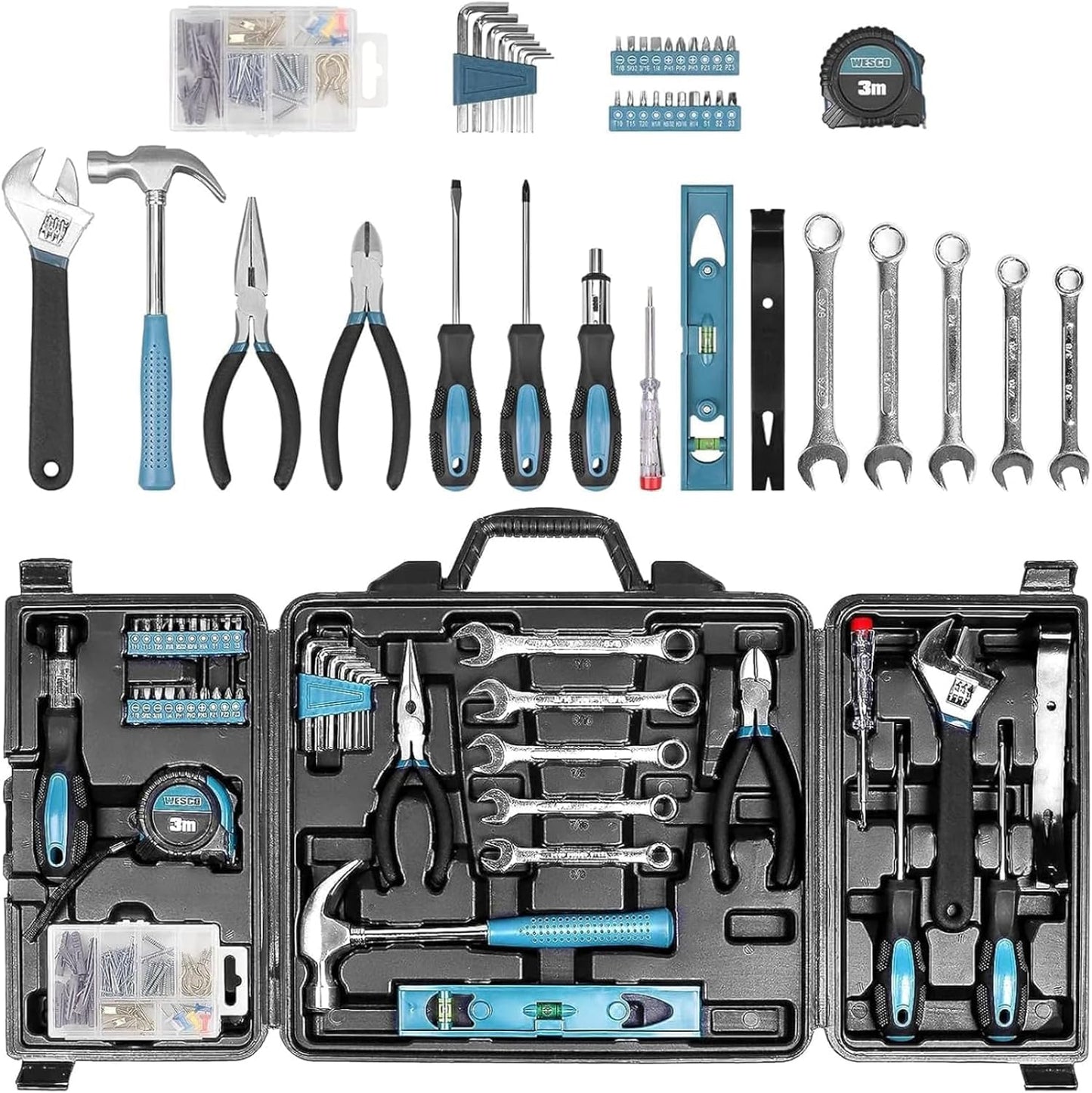 144 Piece Hand Tool Set for Home Repairs and Maintenance
