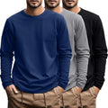 3 Pack Mens Big and Tall Long Sleeve Cotton Tee - Oversize Crew Neck