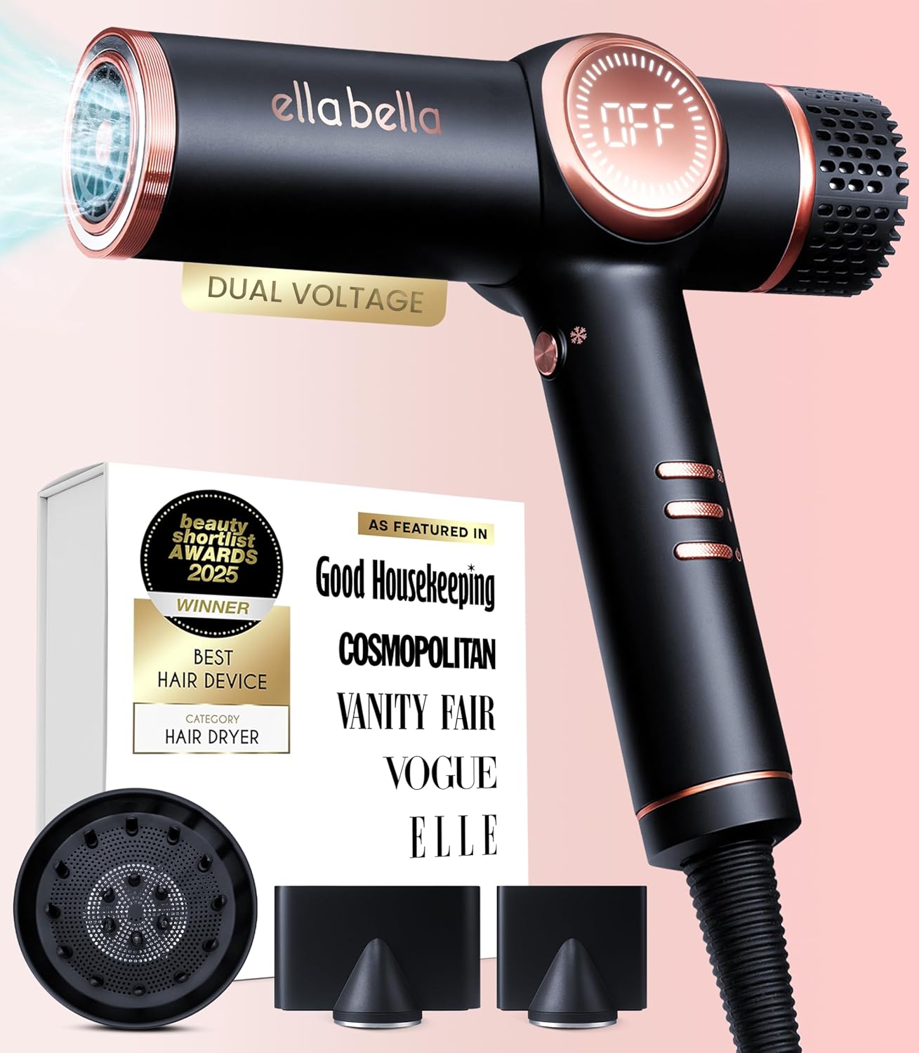 Professional Ionic Hair Dryer with Diffuser for All Hair Types