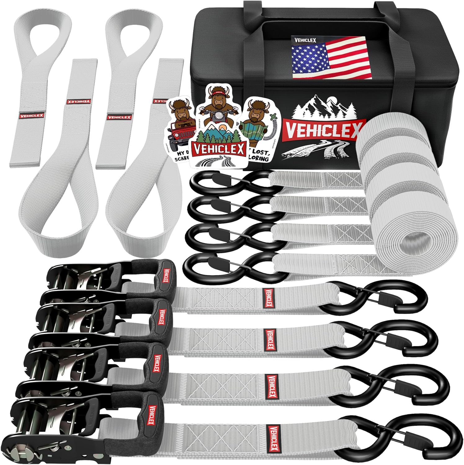 Vehiclex Motorcycle Ratchet Tie Down Straps - Heavy Duty 4PK