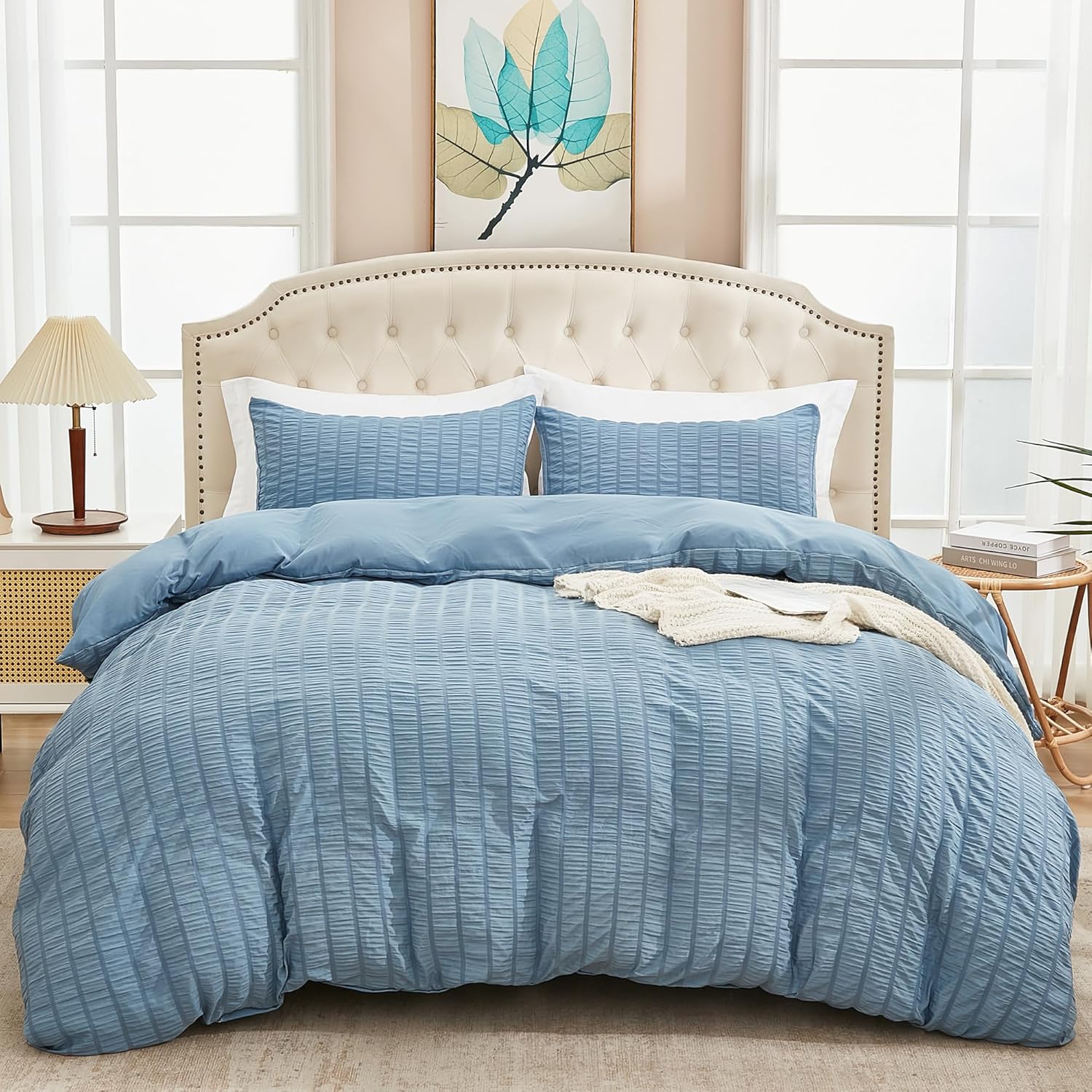 AveLom Grayish Blue Duvet Cover Set for Cal King Size Beds