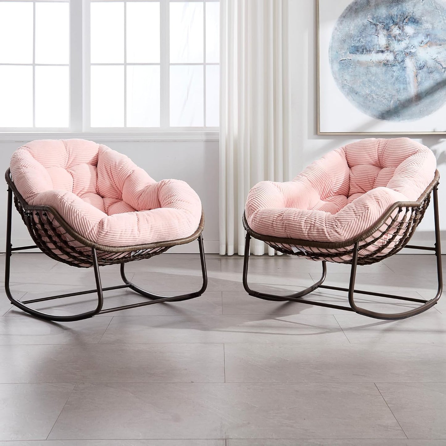 Oversized Papasan Rocking Chairs Set of 2 for Outdoor Relaxation