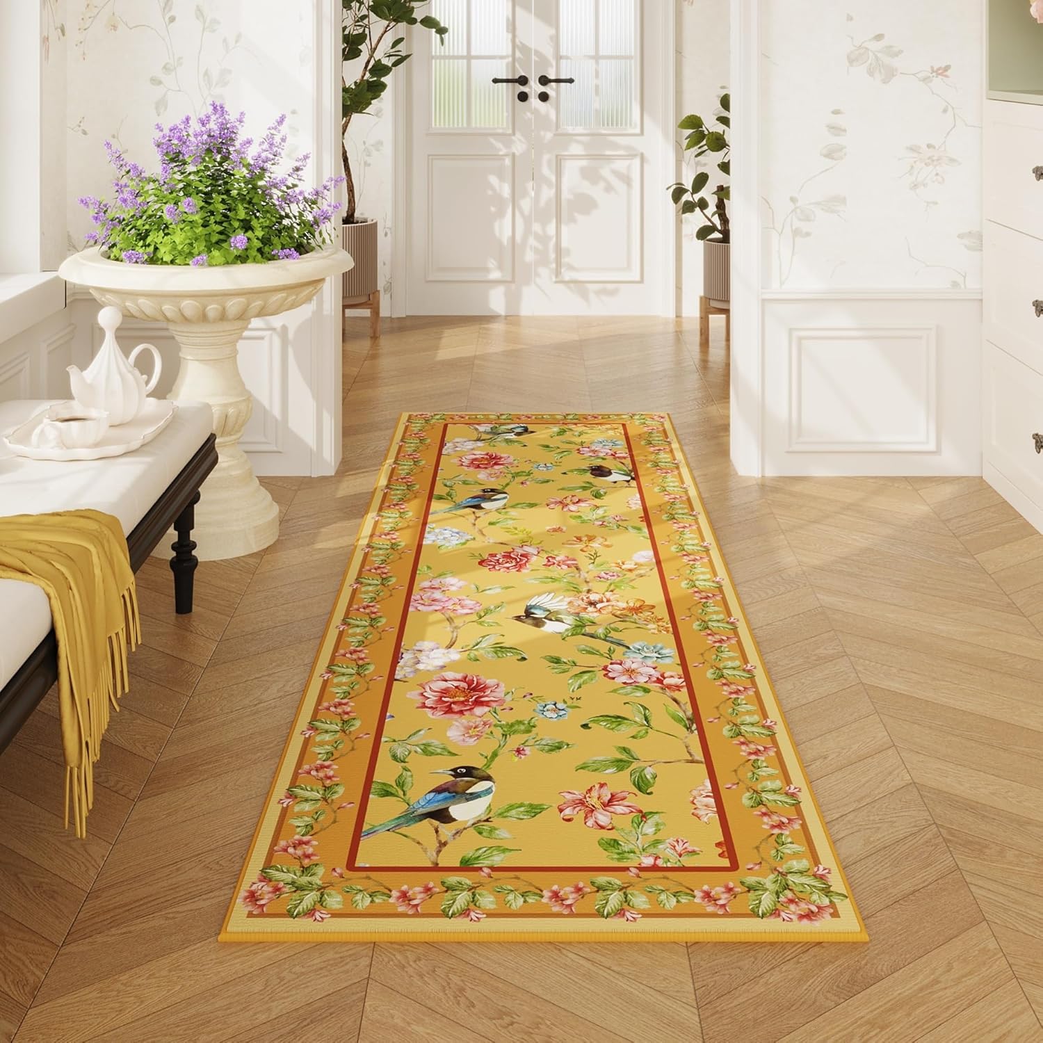 Runner Rug for Kitchen 2ft 6inx8ft Washable Soft Floral Design