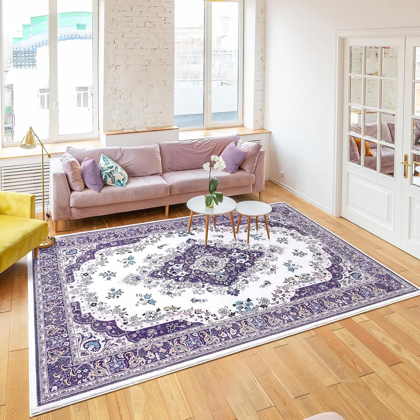 HOMORE Purple Area Rug 4x6 - Non Slip & Washable
