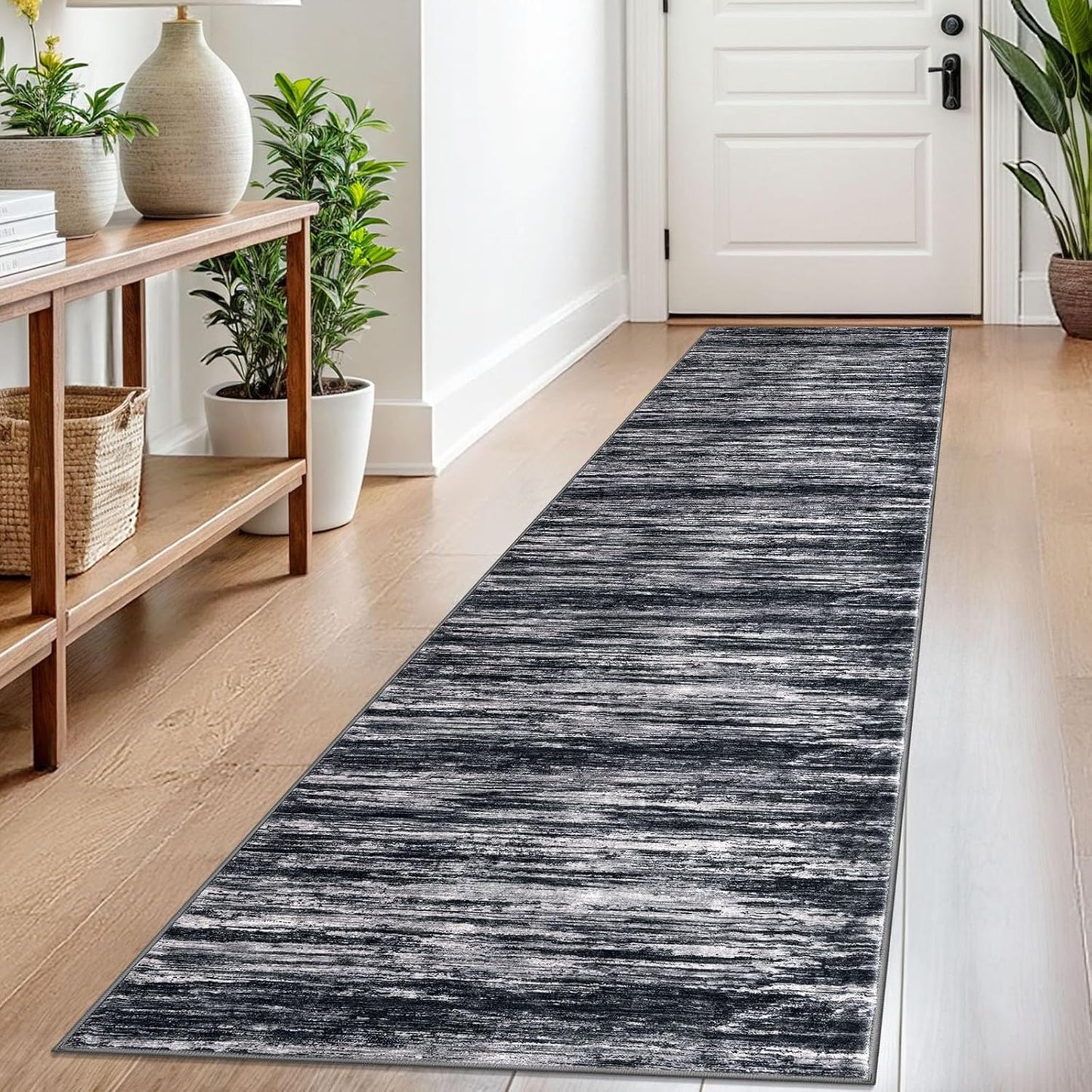 2x8 Black White Modern Abstract Runner Rug for Hallways