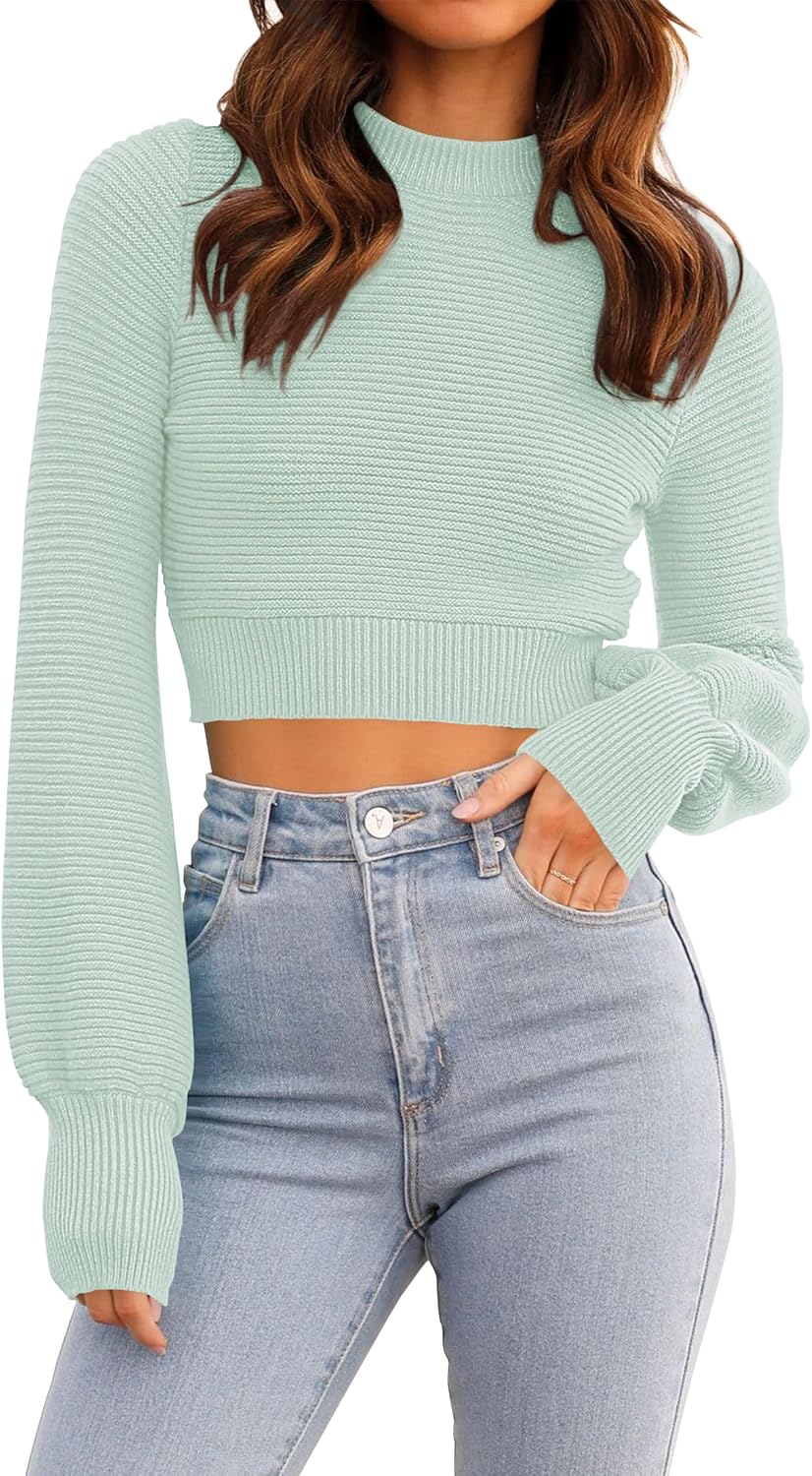 ZESICA Women's Fall Mock Neck Cropped Sweater for Chic Style