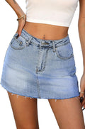 ELLEVEN Denim Skirt with Built-In Shorts - Casual Raw Hem Mini Skort