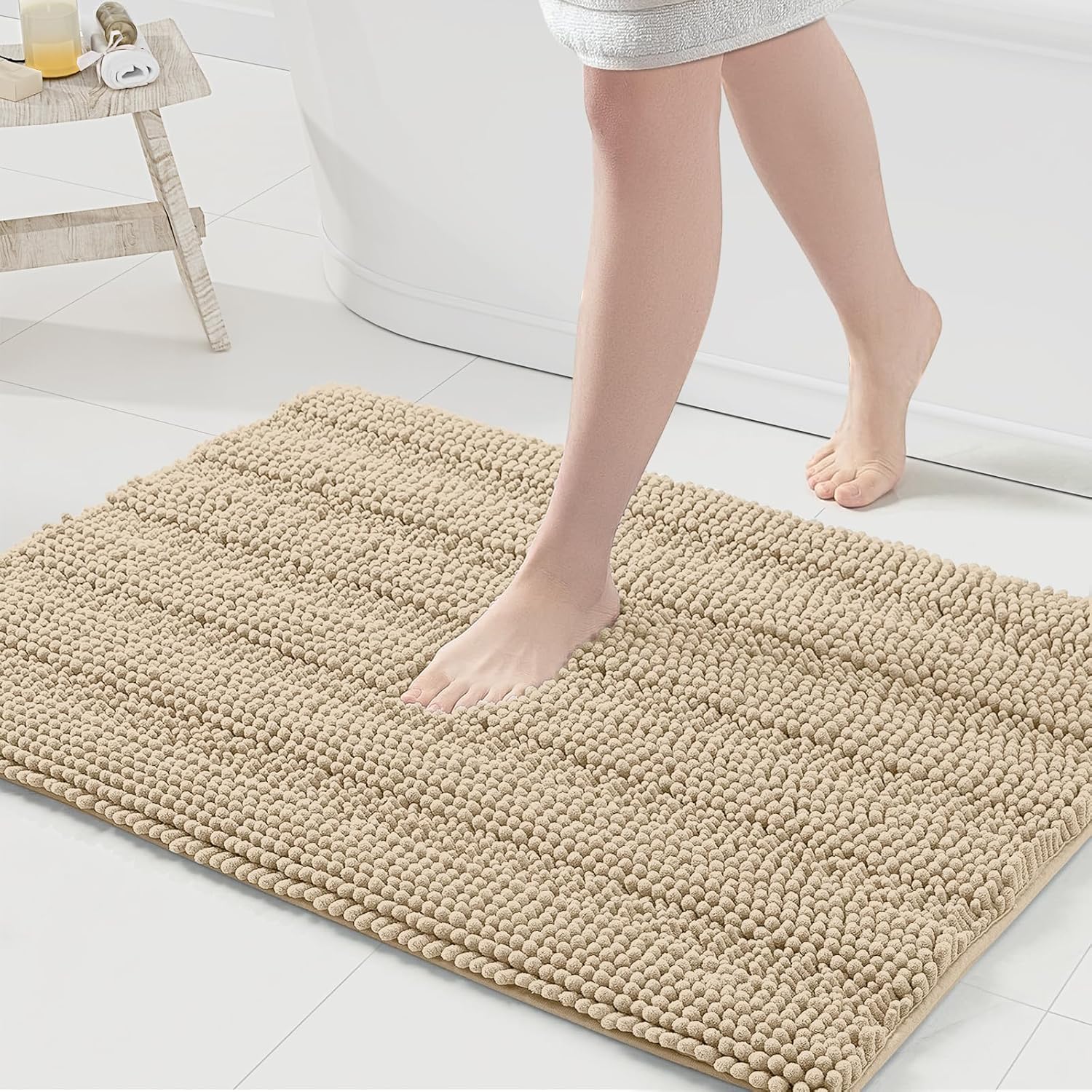 Grandaily Chenille Striped Bathroom Rugs for Luxurious Comfort