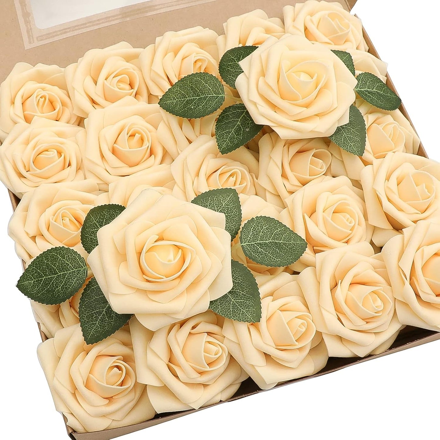 Floroom Artificial Flowers 50pcs Real Looking Creamy Yellow Roses