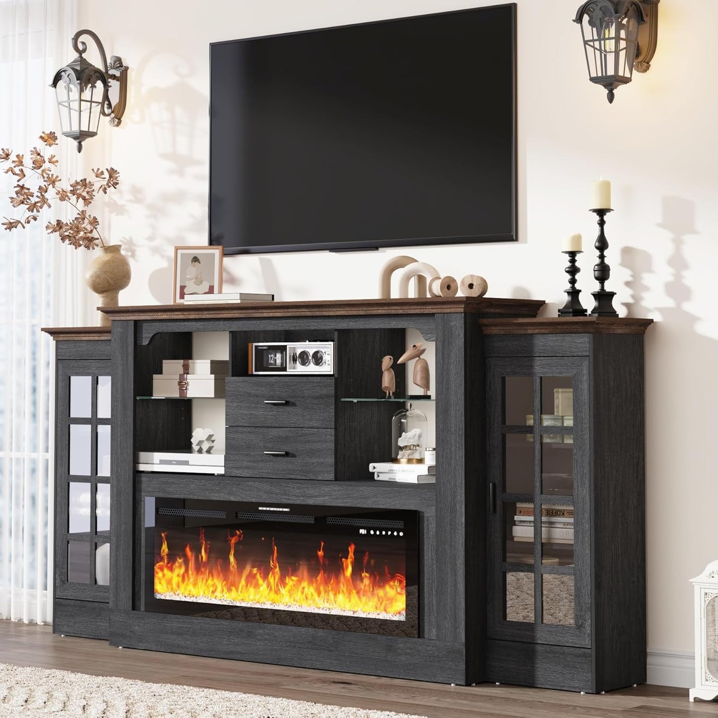 Farmhouse Entertainment Center with Electric Fireplace