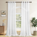 White Sheer Linen Curtain 108 in Long 2 Panels - Airy Light Filtering