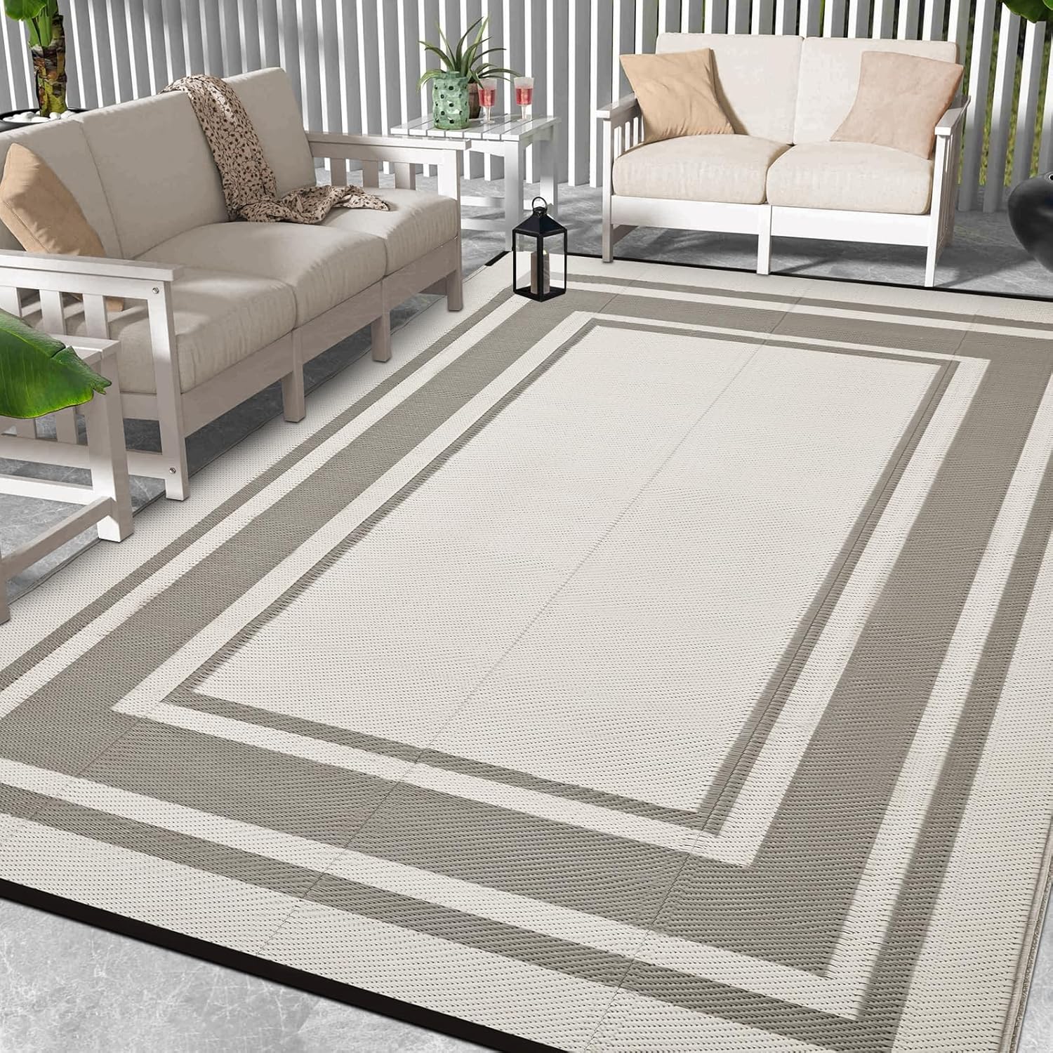 Outdoor Rug 9x12 Ft Waterproof Plastic Straw Rug for Patio