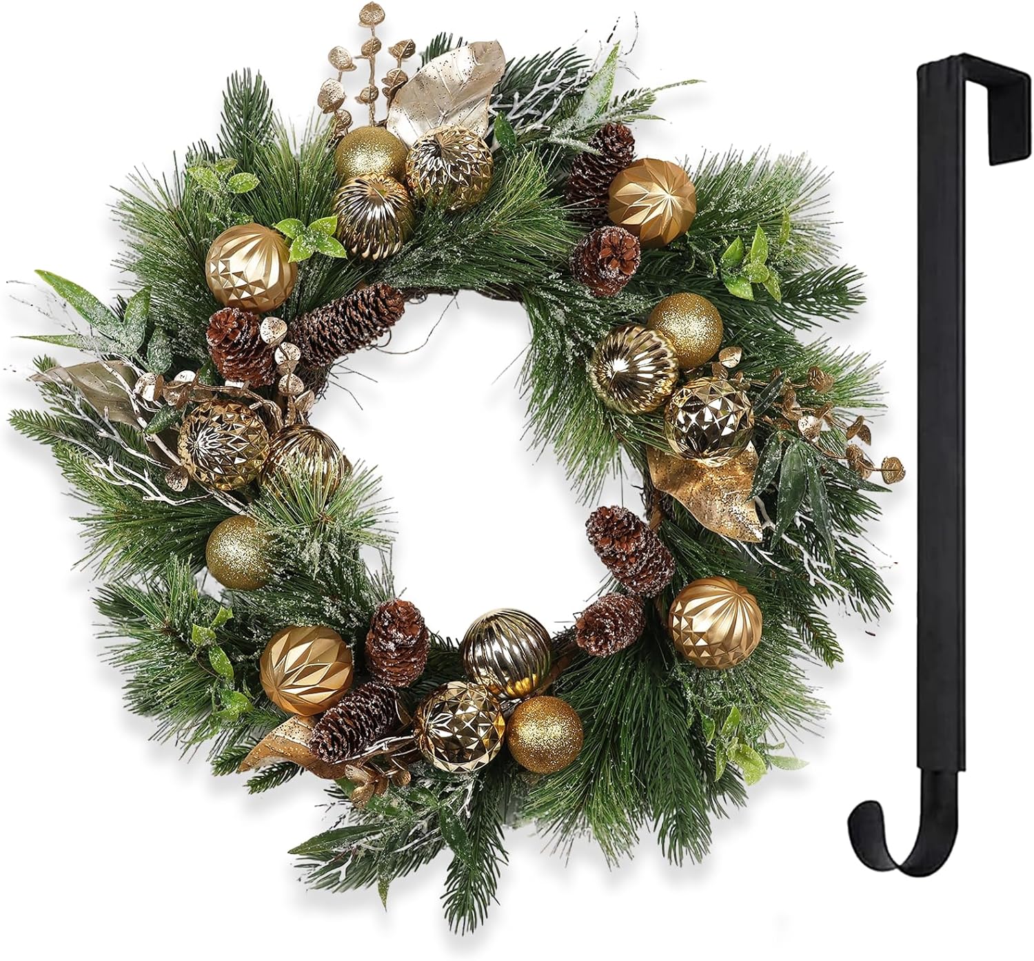24 Christmas Wreath with Lights for Front Door Decor