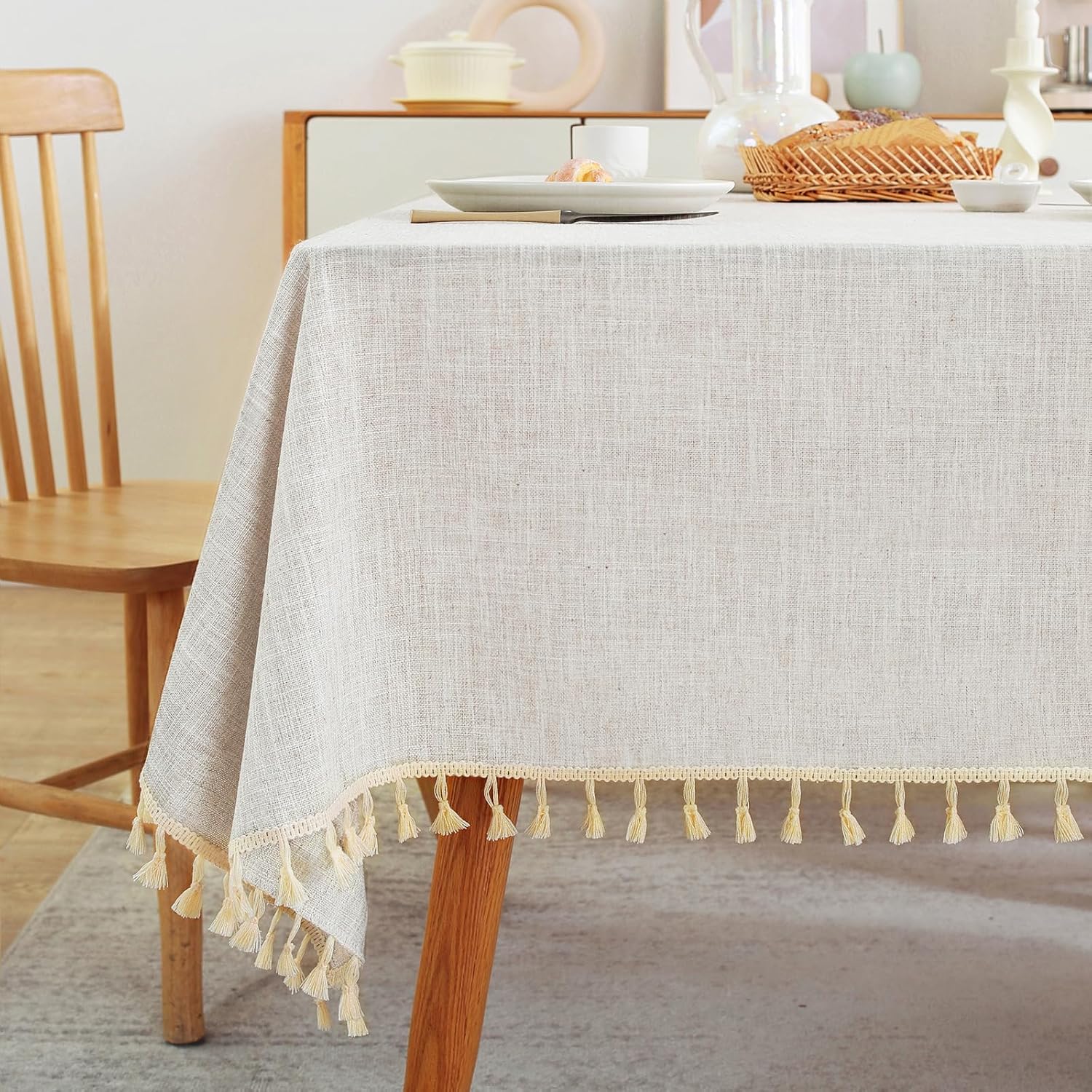 Textured Rectangle Table Cloth, Heavy Duty Cotton Linen 55ft x 106ft