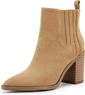 Womens Ankle Chelsea Boots Pointed Toe Chunky Mid Heel
