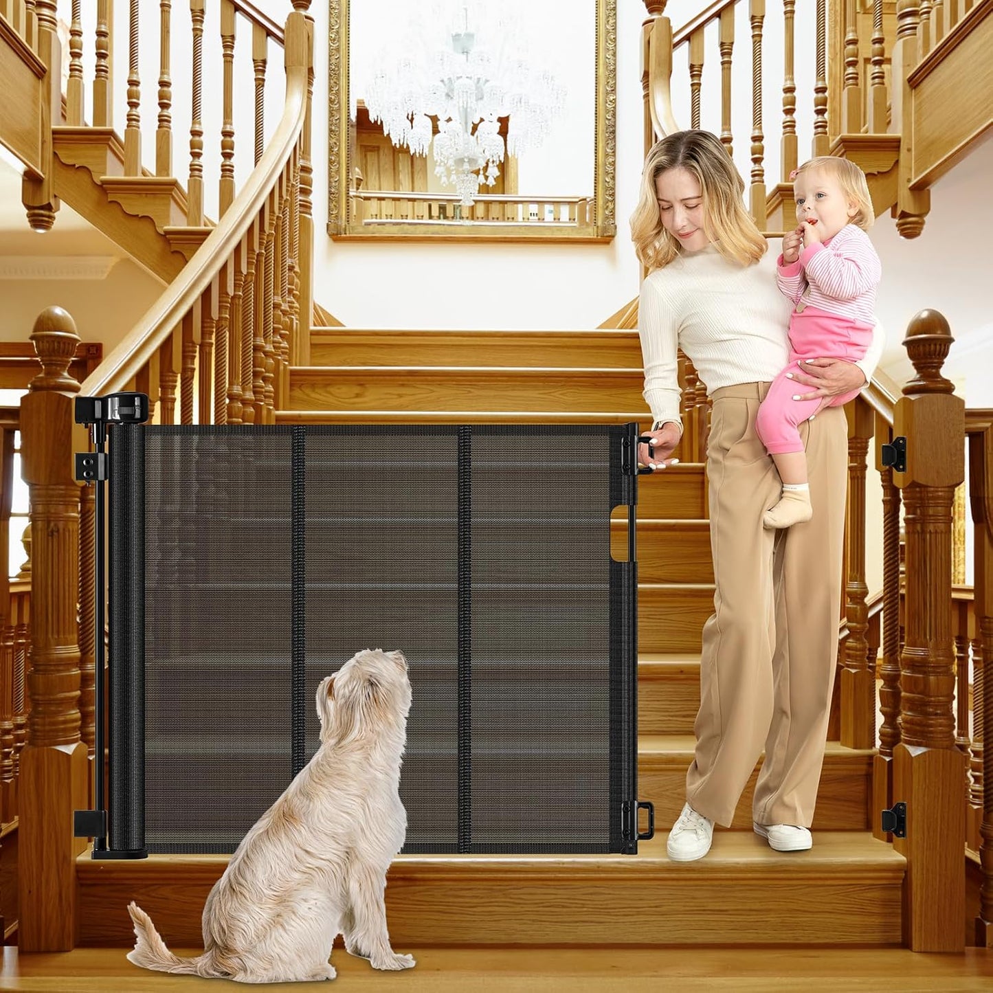Reinforced Retractable Dog Gate for Stairs - Adjustable Safety