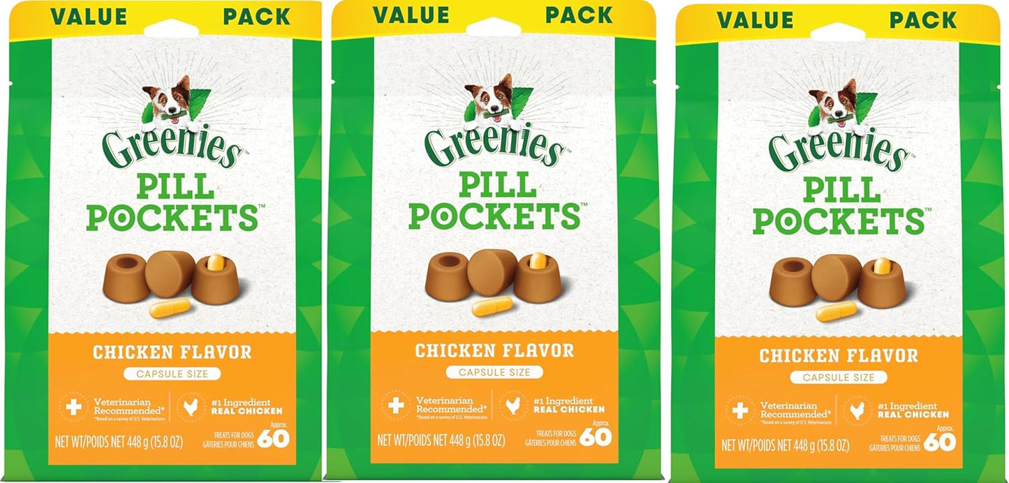 Greenies Pill Pockets Treats for Dogs, Chicken Flavor, 3 Pack