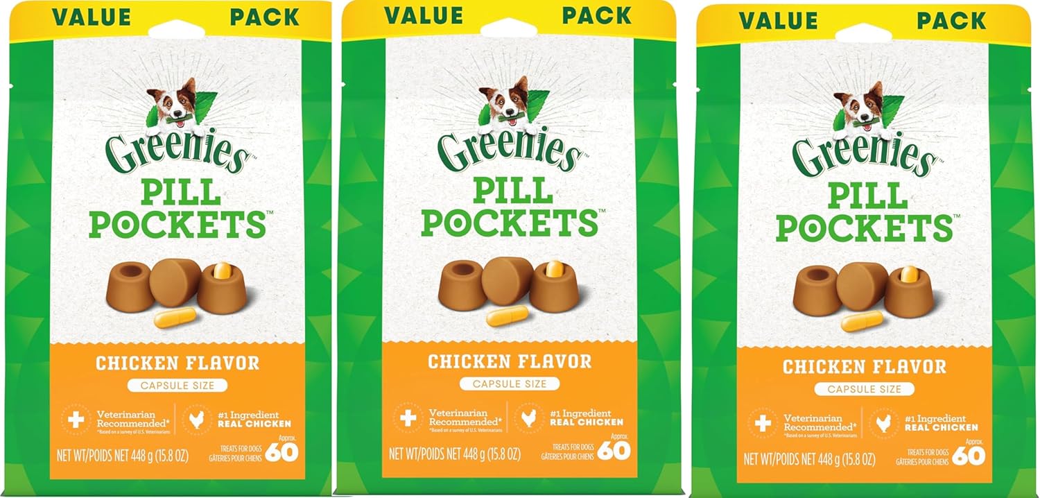 Greenies Pill Pockets Treats for Dogs, Chicken Flavor, 3 Pack