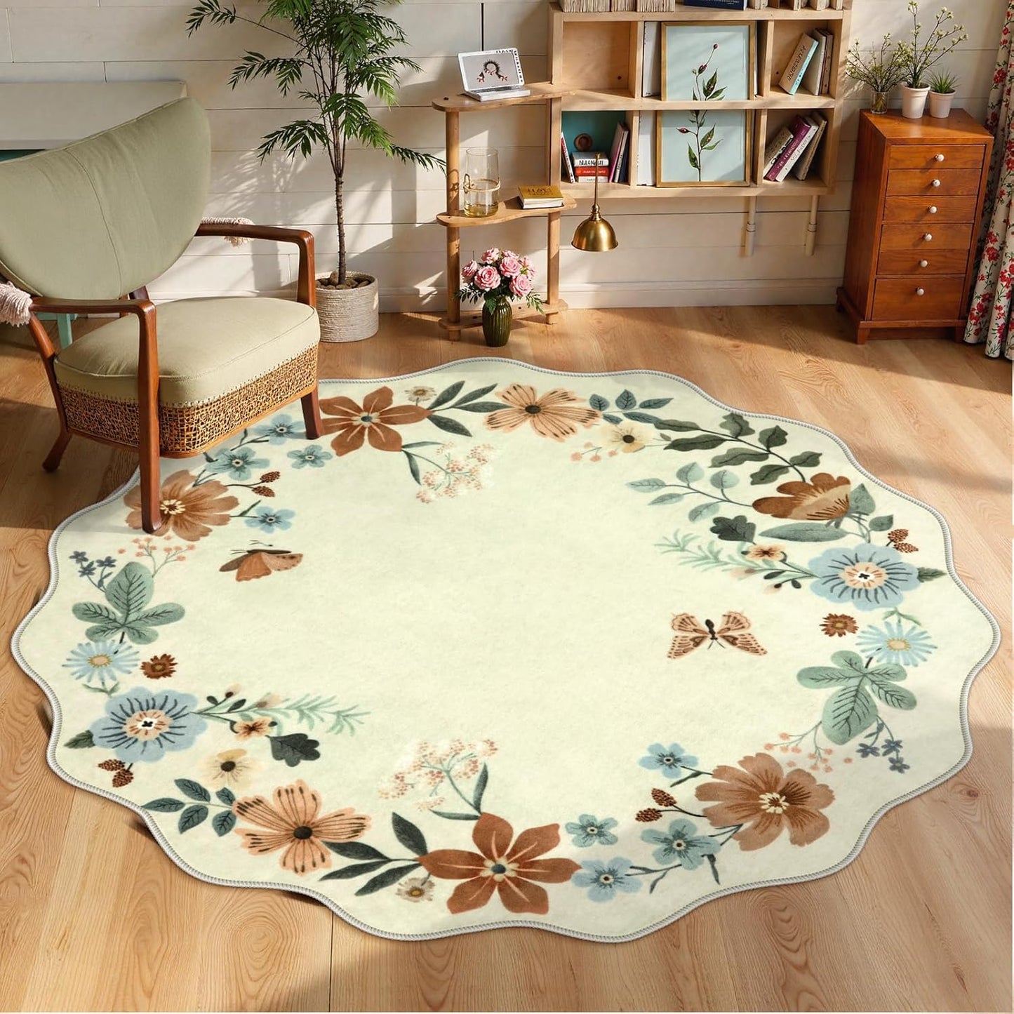 Lahome Floral Washable Round Area Rug for Cozy Living Spaces