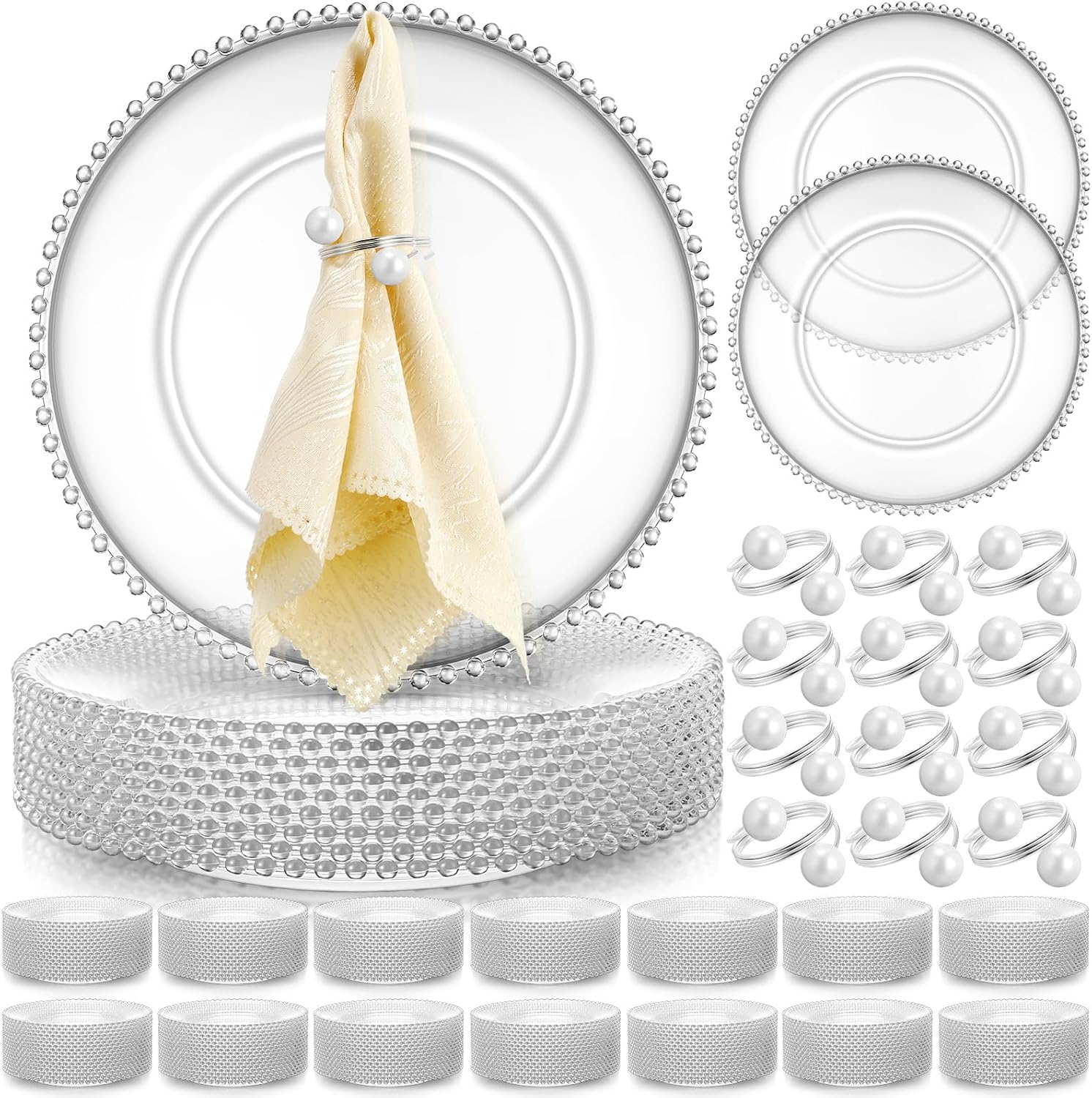 50-Piece Clear Beaded Charger Plates Set - Elegant Wedding & Party Decor