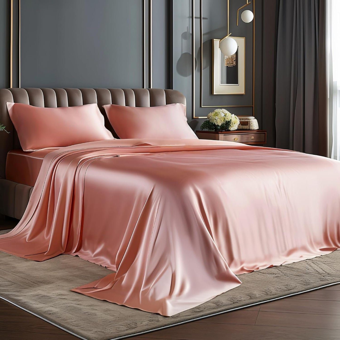 Luxury Soft Rose Pink Satin King Size Sheets Set for Comfort