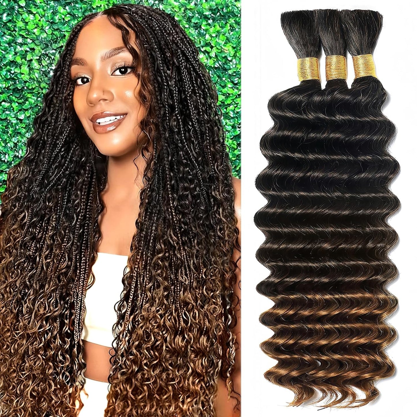 Ombre Human Braiding Hair for Boho Braids - 16 Inch Deep Wave