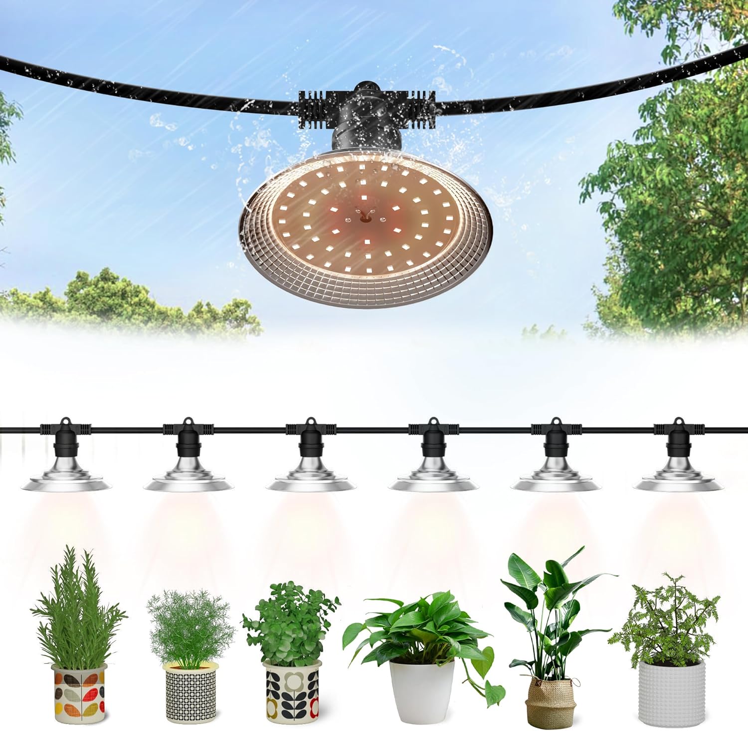 Danshinro 6-Light LED Grow Lights - Waterproof, Full Spectrum, 21.3FT String, 288 LEDs for Plants