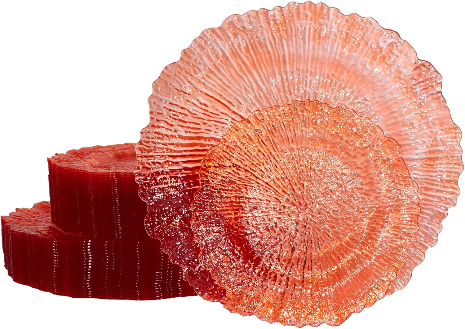 U-QE 60PCS Clear Orange Plates for Parties and Gatherings
