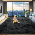 8x10 Area Rugs for Living Room - Large Fluffy Tie-Dyed Black Grey