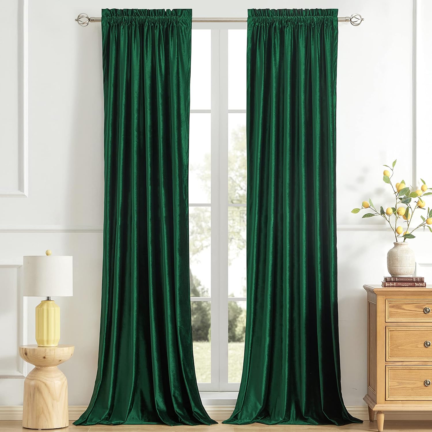Emerald Green Velvet Blackout Curtains 108 inch for Living Room