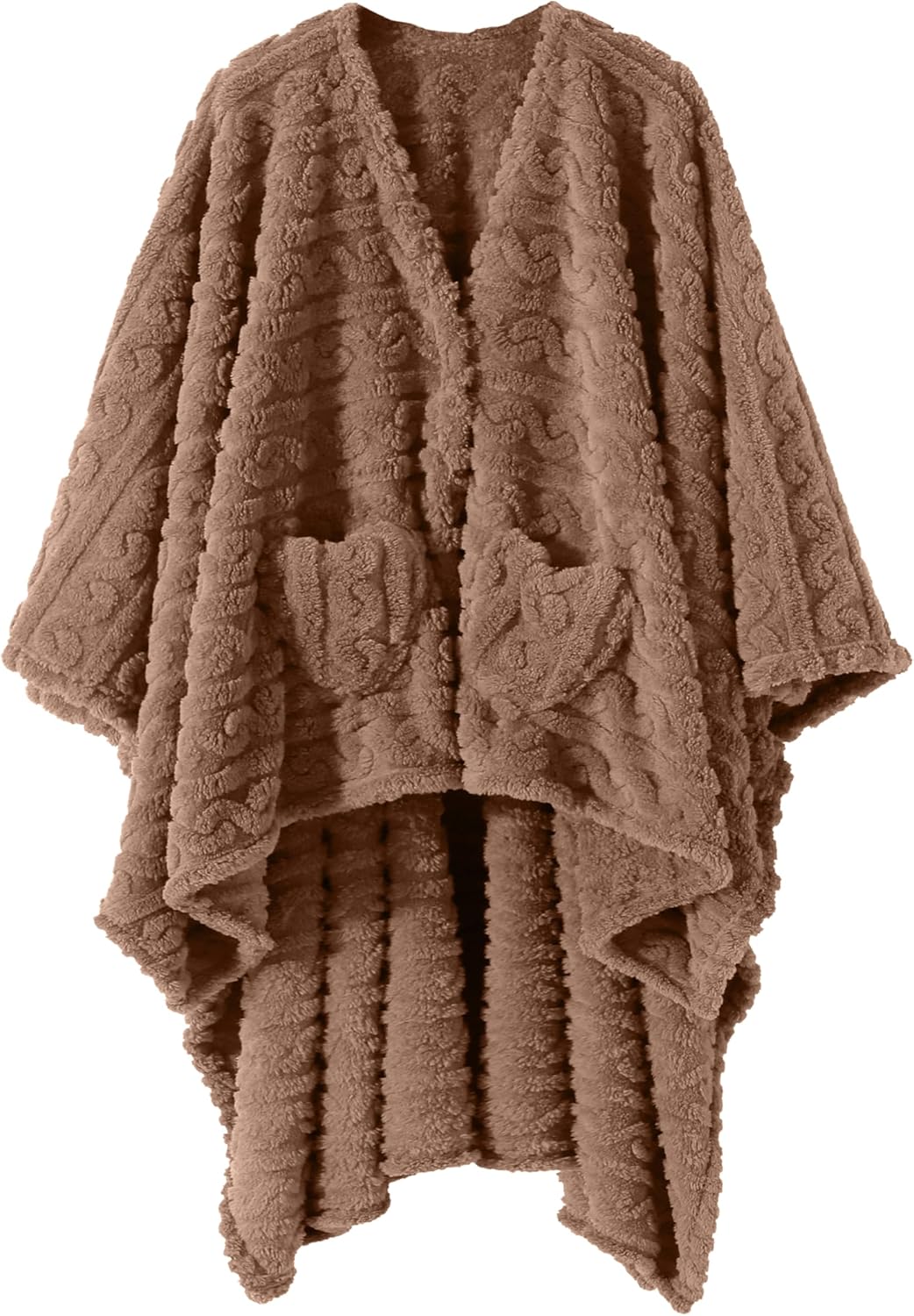 Wearable Blanket Sherpa Fleece Shawl with Pockets for Comfort