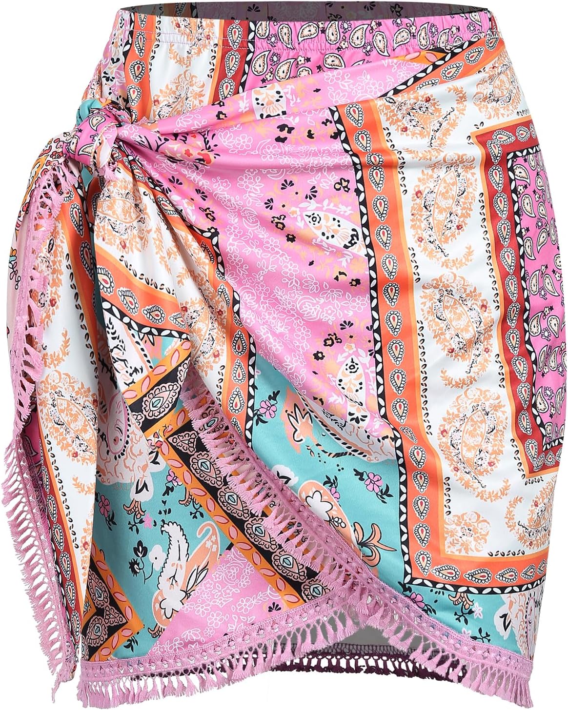 ZAFUL Slit Skirt for Women - Boho Print Tie Side Wrap Mini