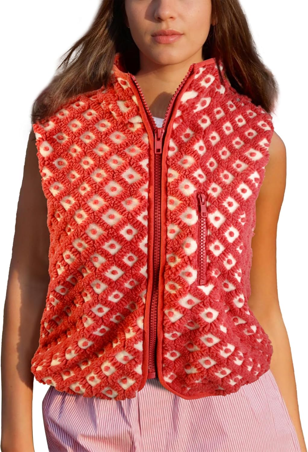 Colorful world Womens Checkered Sherpa Vest for Winter Style