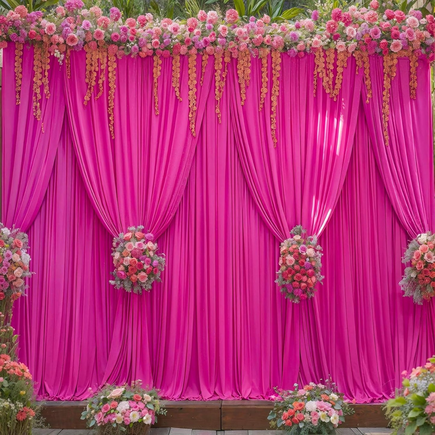 40ft x 10ft Wrinkle Free Hot Pink Wedding Backdrop Curtains