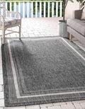 Outdoor Border Area Rug 9 ft x 12 ft - Durable Low Pile Patio Rug