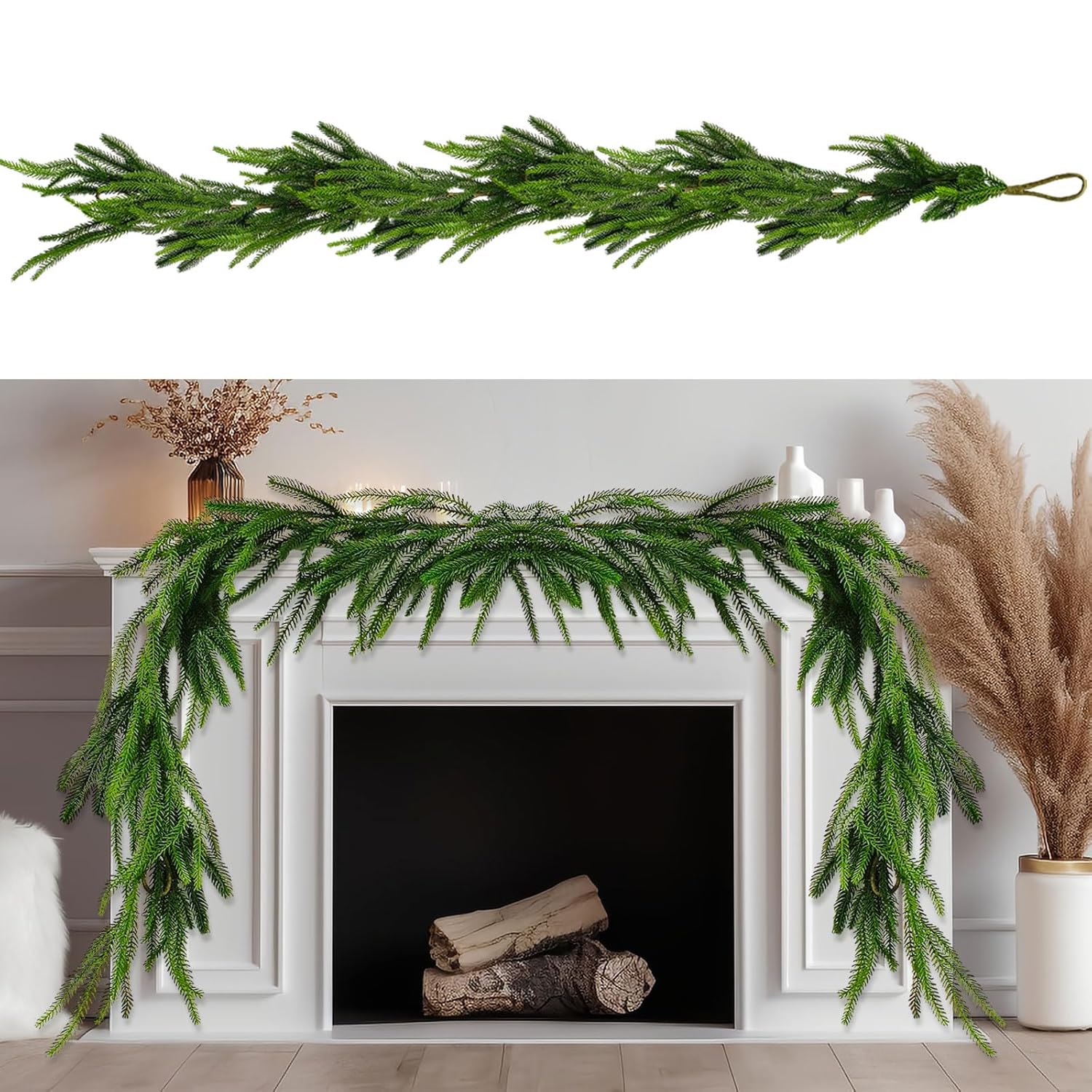 12Ft Christmas Garland Norfolk Pine for Festive Home Decor