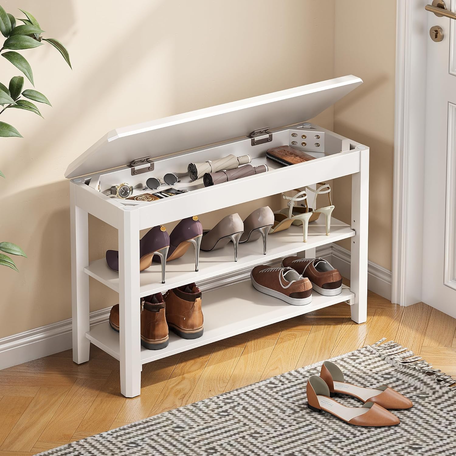 Shoe Rack Bench Seat with Hidden Storage for Entryway Style