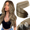 Micro Link Hair Extensions 20in Brown Balayage Ash Brown - Natural