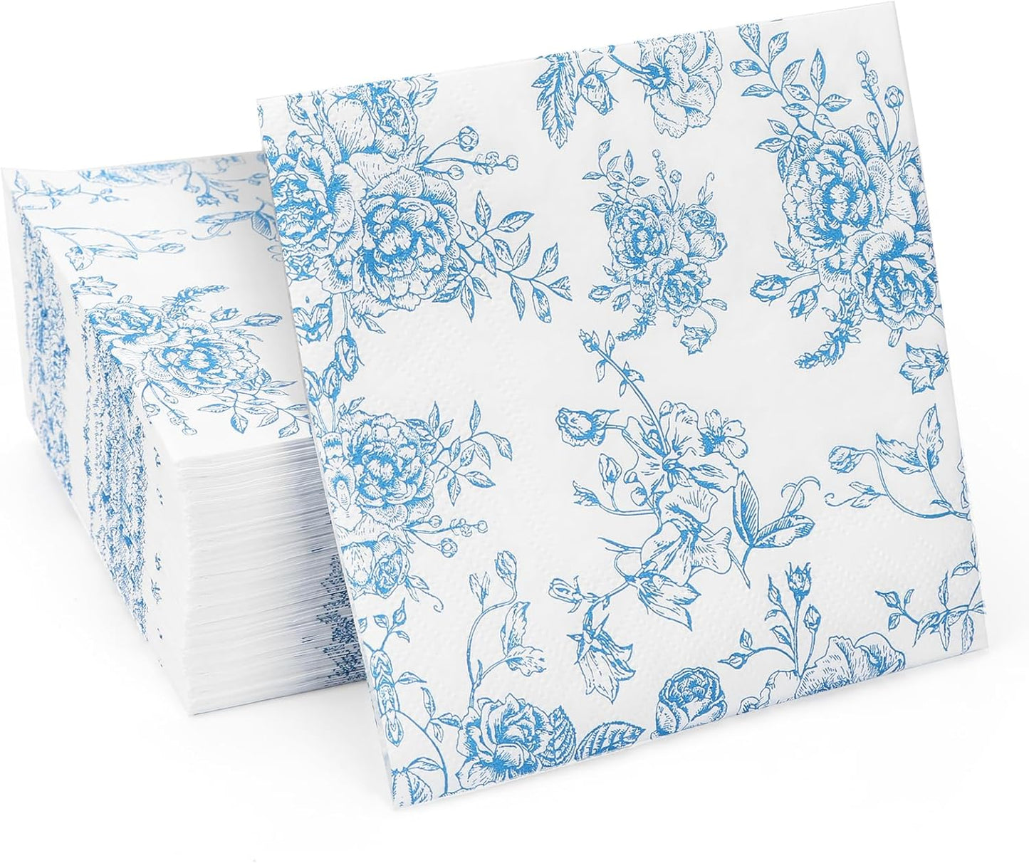 100 Blue Floral Disposable Napkins for Elegant Parties | YOCHANDA