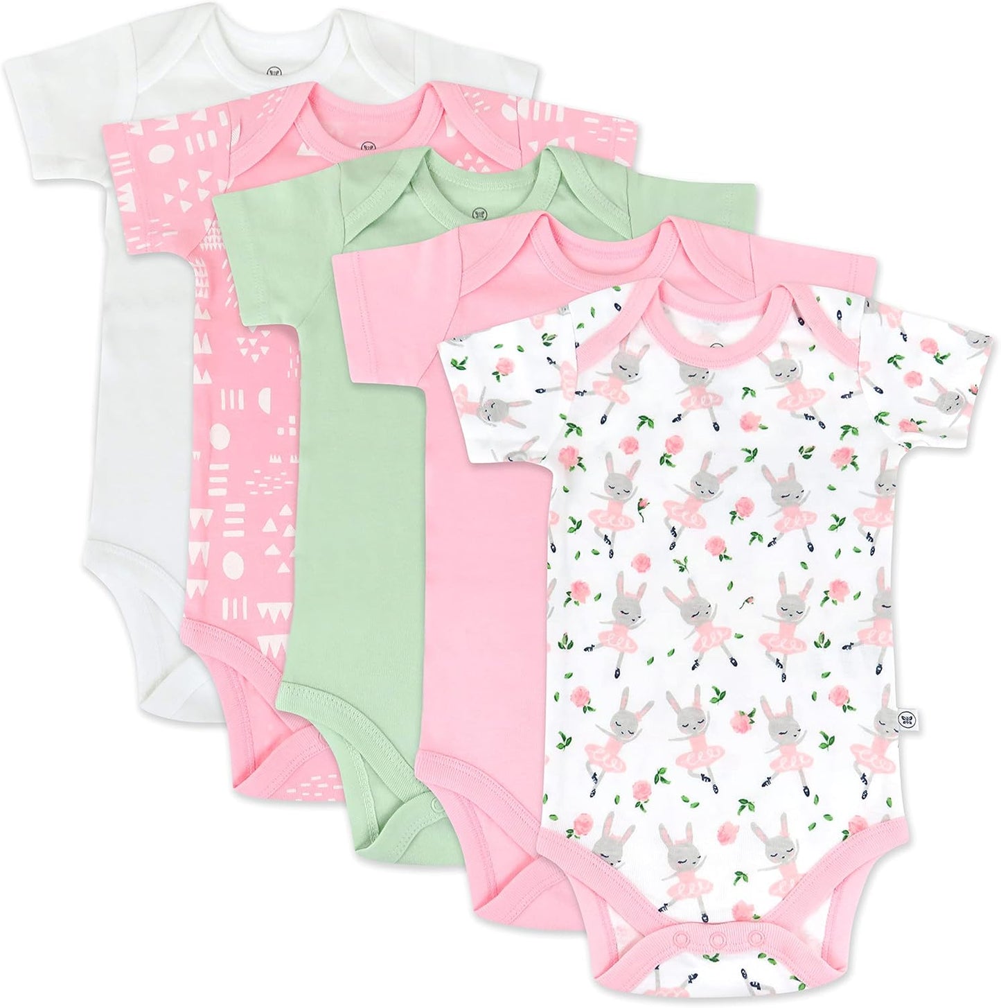 HonestBaby 5-Pack Short Sleeve Bodysuits for Infant Girls