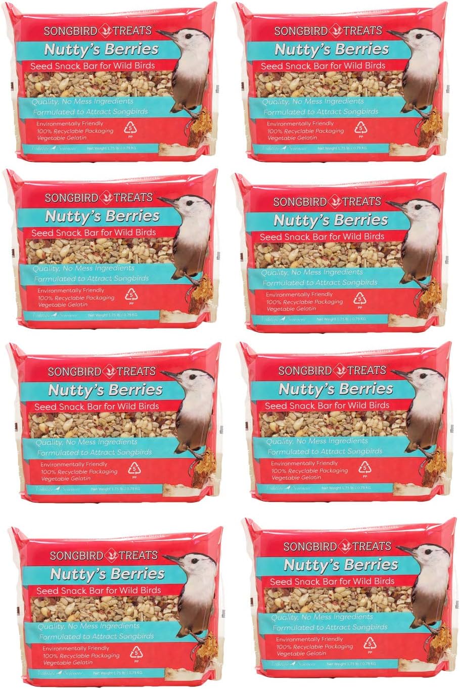 Songbird Treats Seed Bars for Wild Birds - 8 Pack of 1.75 lb
