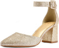 Women's Pointed Toe Low Chunky Heels Ankle Strap Pumps (Style B9PL)