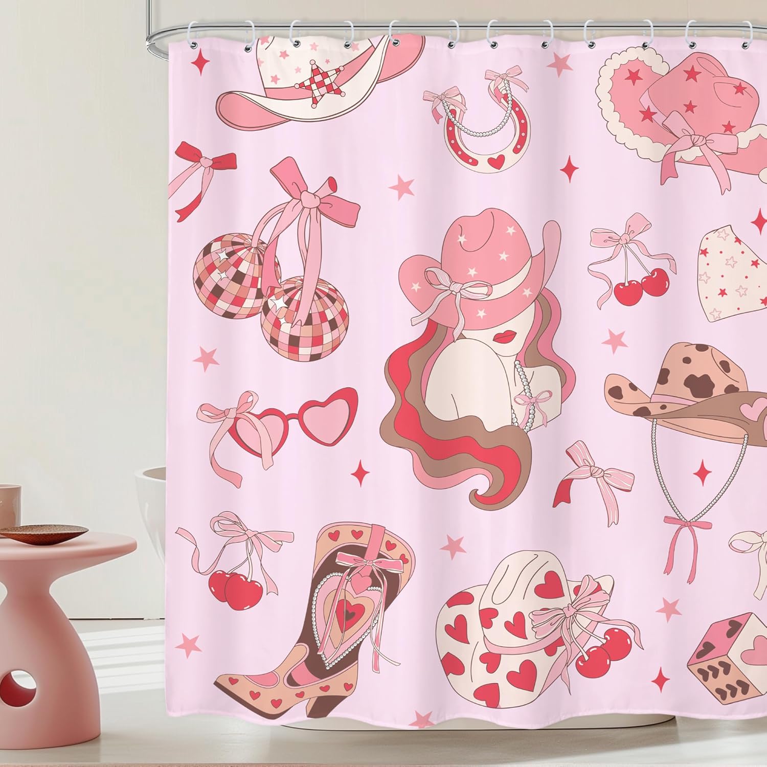 Pink Disco Cowgirl Shower Curtain - Western Charm