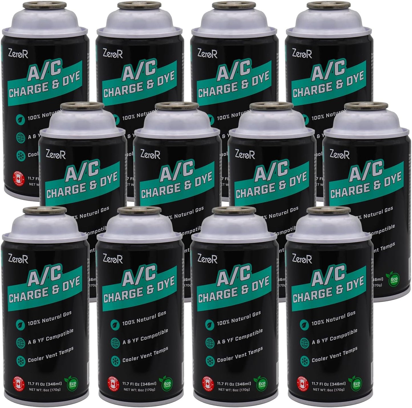 ZeroR AC Refrigerant R134a Replacement - 12 Cans with SSV Top