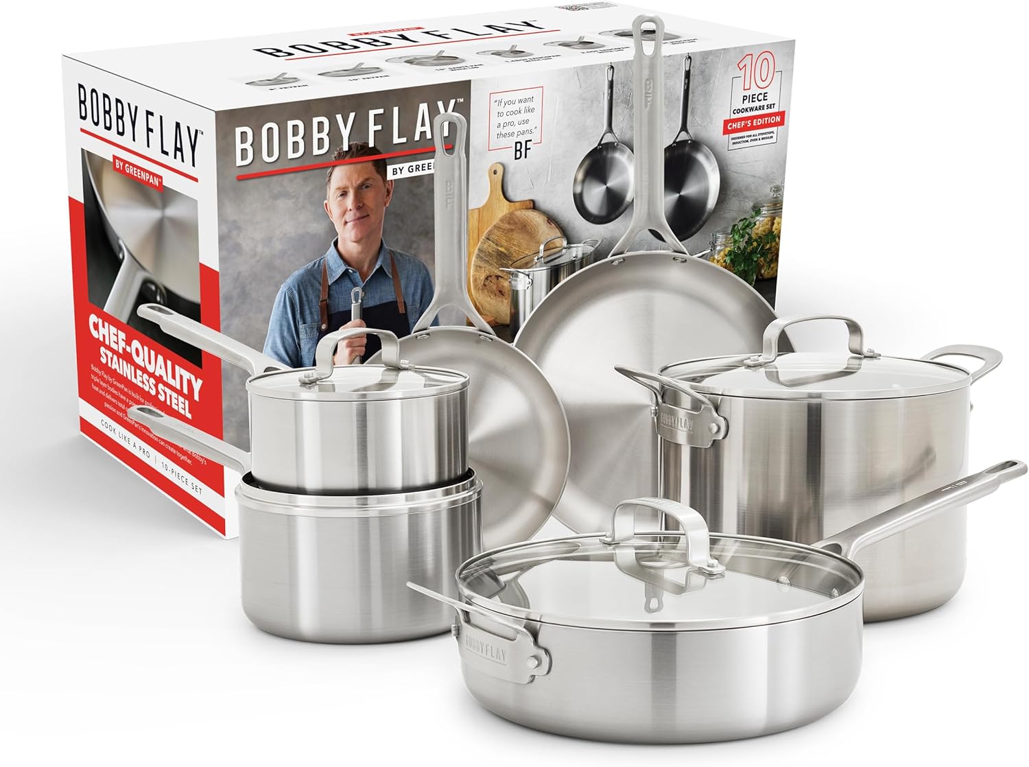 GreenPan x Bobby Flay 10 Piece Stainless Steel Cookware Set