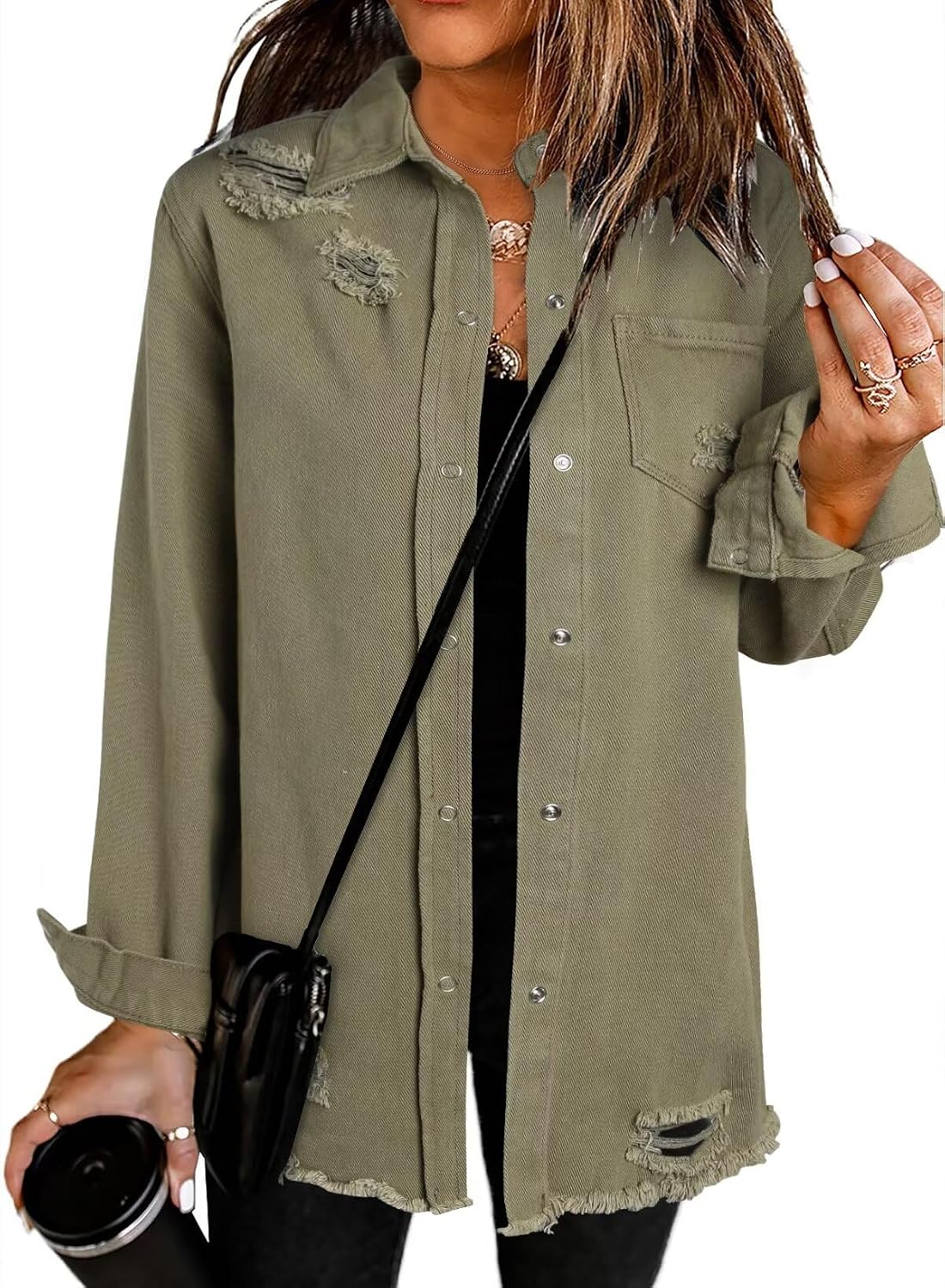 Oversized Denim Jacket for Women - Casual Long Sleeve Style