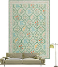 5x7 Washable Floral Rug Green Multi - Ultra-Thin Non-Slip Area Rug