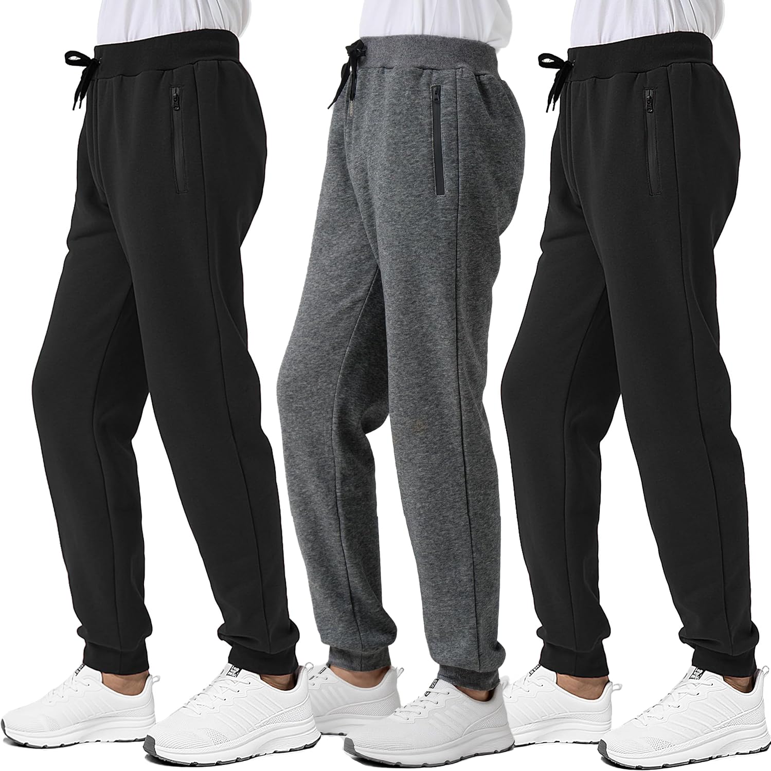 Boys Fleece Sweatpants Athletic Jogger Pants with Zipper Pockets