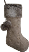 Chunky Cable Knit Christmas Stocking - Faux Fur Cuff & Pom-poms