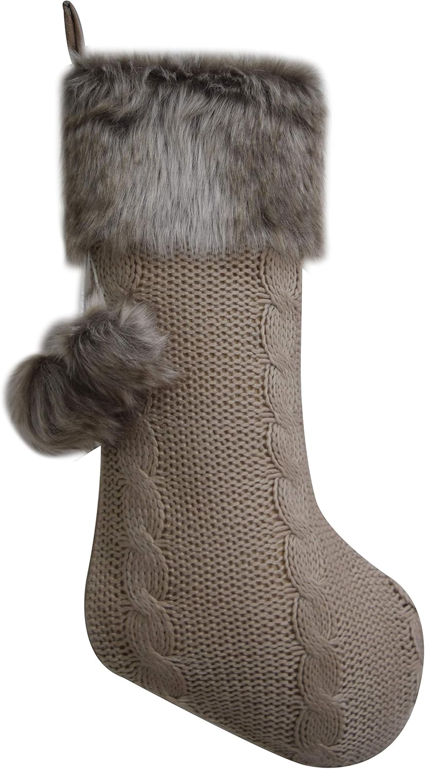 Cozy Christmas Stocking with Faux Fur Cuff & Pom-poms - Gireshome